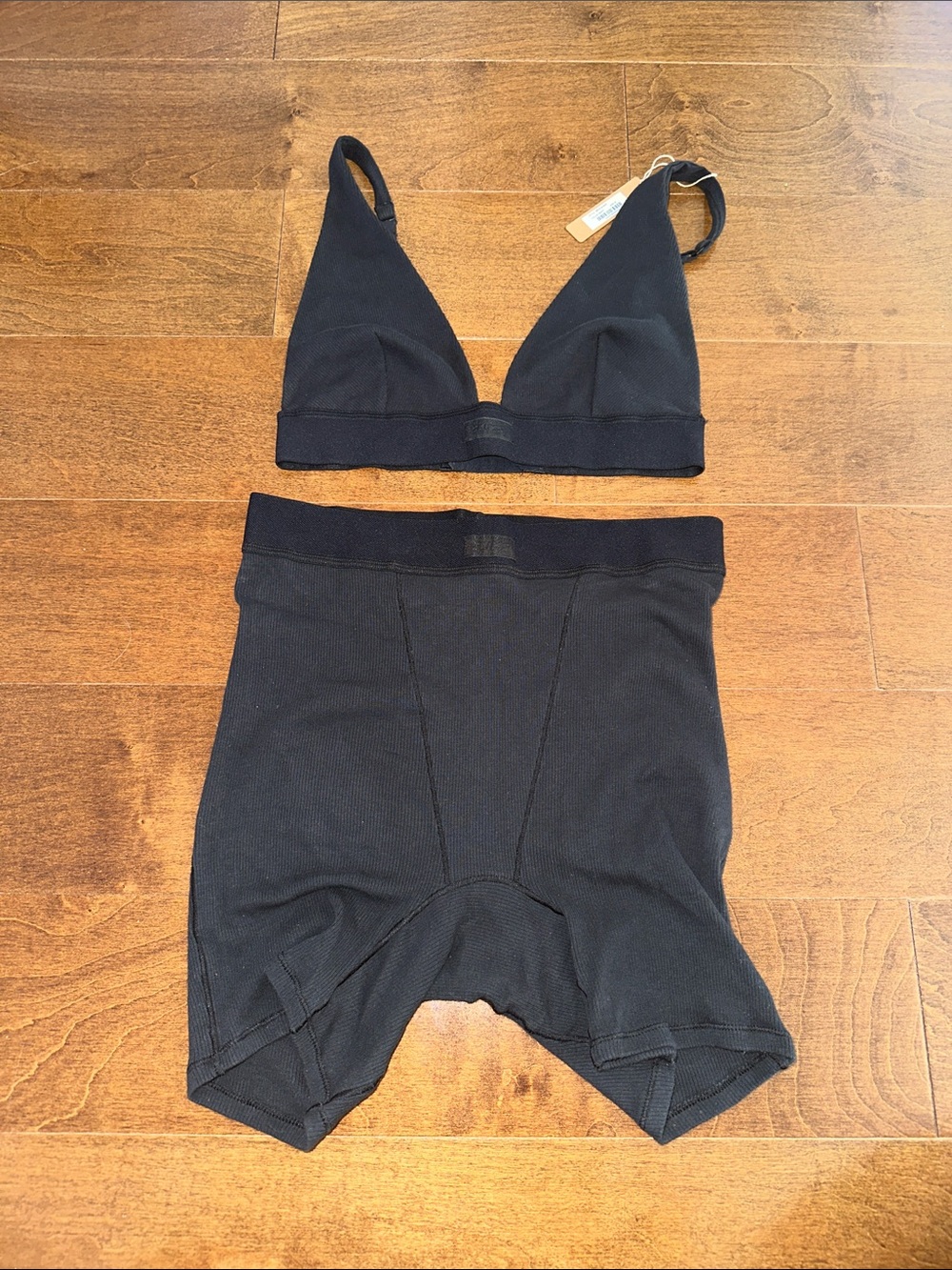 SKIMS COTTON RIB Plunge Bralette, Boxer Soot S